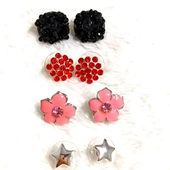 Vintage (4) Pair Bundle-Small Stud, Beaded, Rhinestone & Enamel Pierced Earrings - Picture 3 of 14